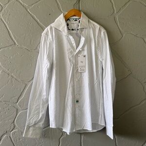 Denim & Flower Ricky Singh White Polka Dot Button Down Shirt | NWT | Size S